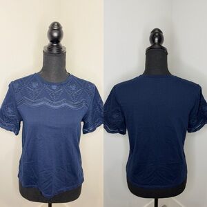 Ophelia Roe Embroidered Blue Short Sleeve Top (S)
